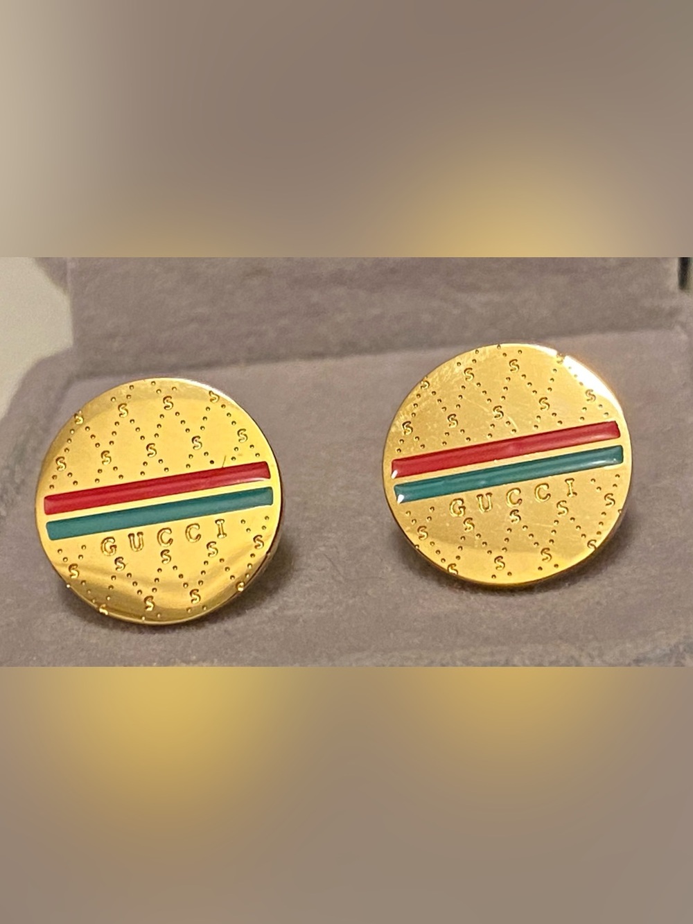 Fashion Jewelry 14K Gold Plated Luxury Earrings Logo G-Red and Green Stripes